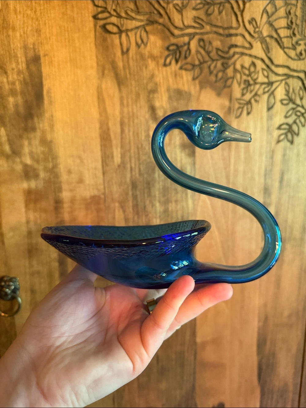 Rare Viking Glass No. 1324 Swan Trinket Dish in Blue Collectible Glassware